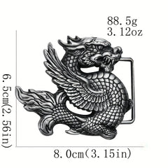 Retro Chinese Fly Dragon Belt Buckle Pterosaur Eagle Wing Pewter Finish
