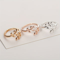 Leaf Shape Open Ring Adjustable Size Jewelry For Women Girls