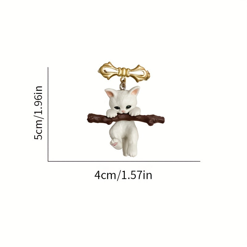 Naughty Cat with Branch Play Lapel Pin Unisex Party Jewelry