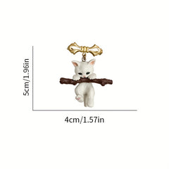 Naughty Cat with Branch Play Lapel Pin Unisex Party Jewelry