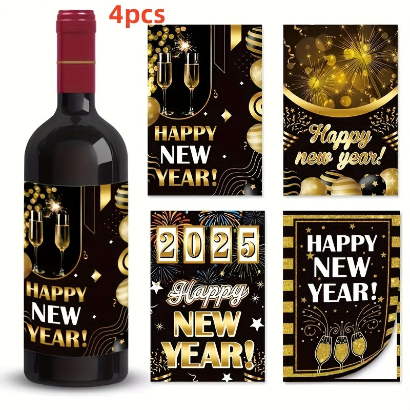 8pcs Wine Bottle Stickers - Year Celebration Adhesive Labels