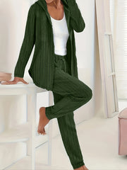  Solid Ribbed Knit Hoodie & Joggers Two Piece Set