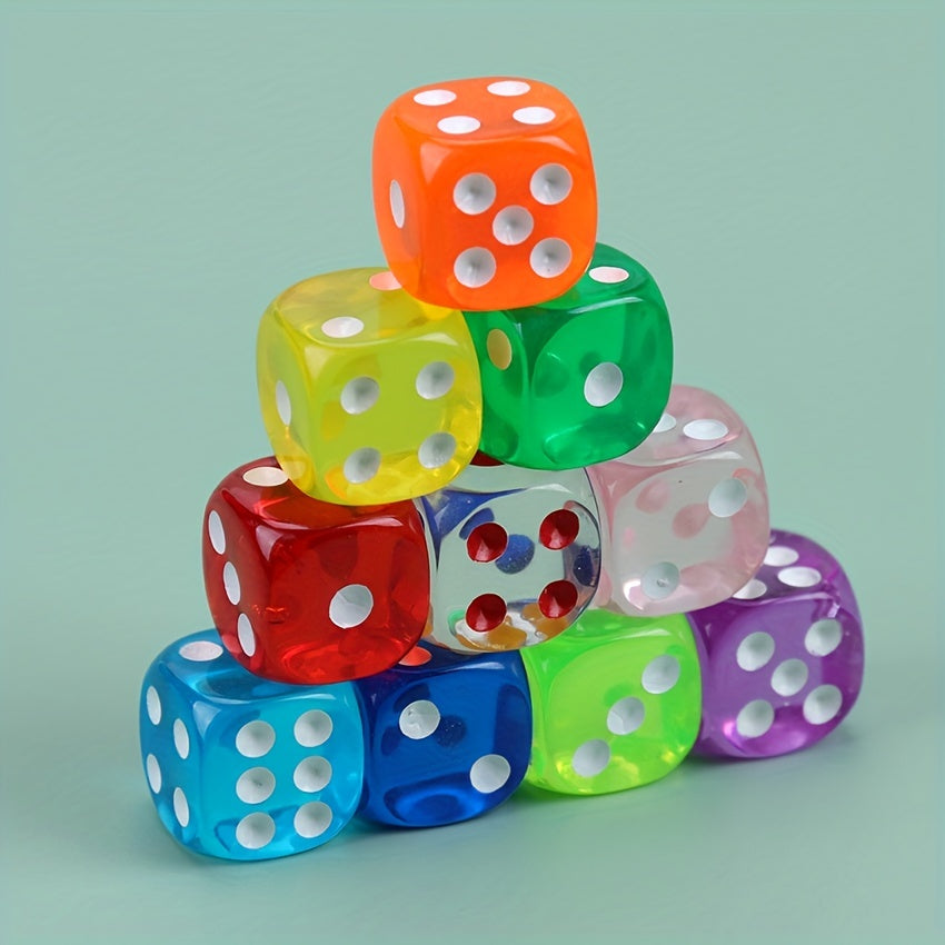 10 Transparent Dice Colored Game 6-sided 14mm for Children & Adults