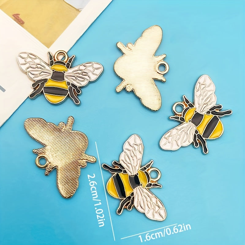 5pcs Enamel Bee Pendants Rhinestone Decor DIY Earrings Bracelet Necklace