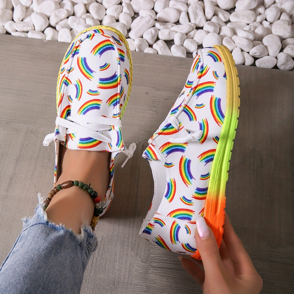 Rainbow Print Canvas Outdoor Shoes Lightweight Sneakers