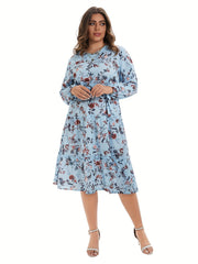 Women's Floral Lantern Sleeve Midi Dress