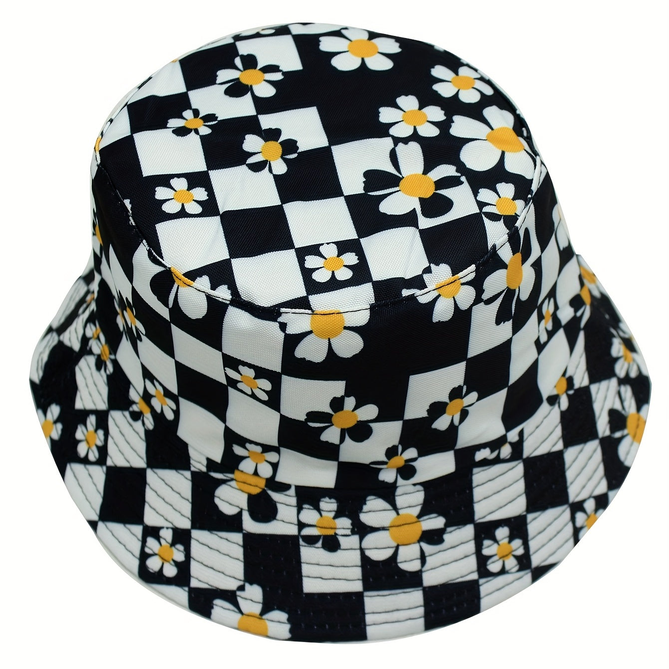 Checkerboard Plaid Flower Basin Hat Sun Hat for Men