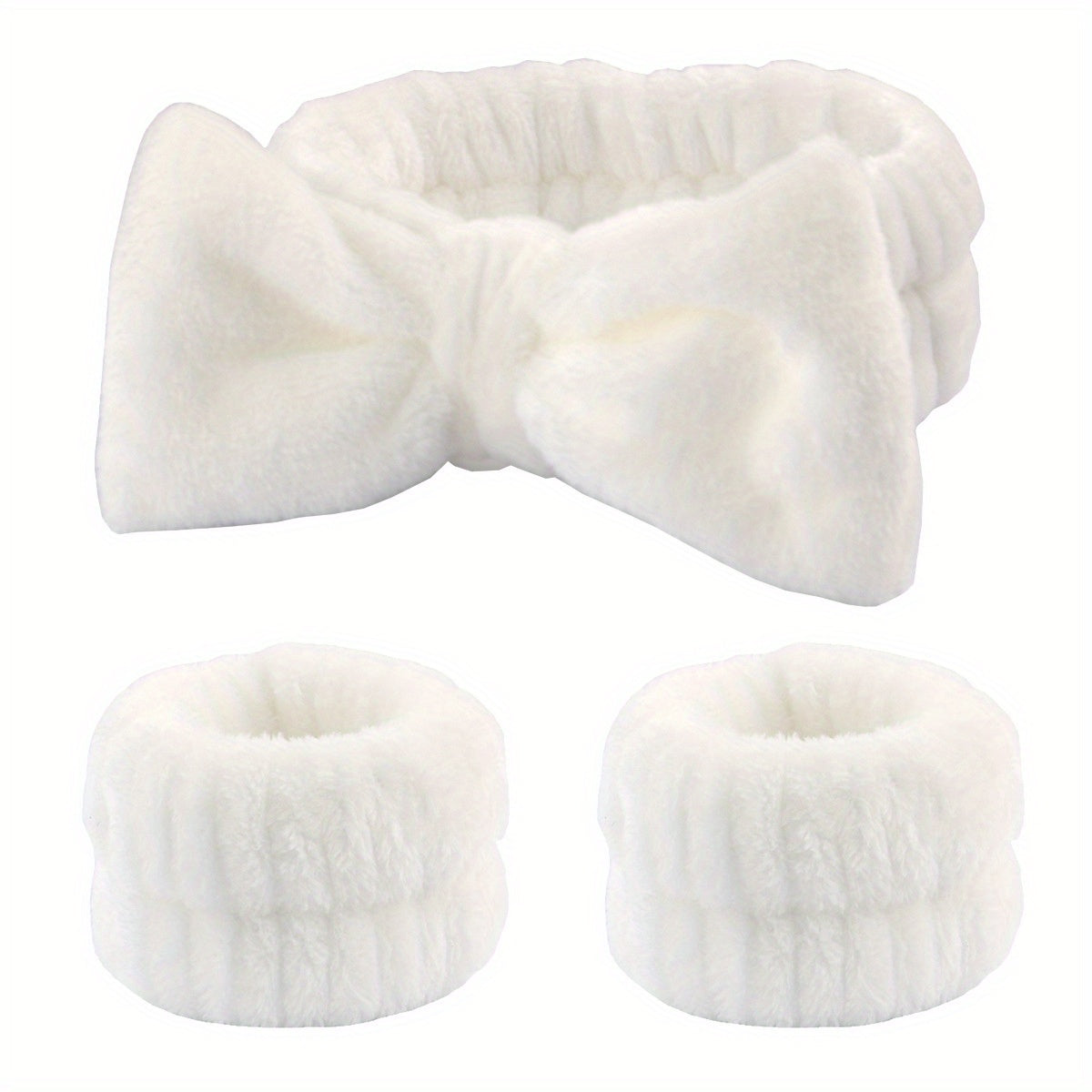 3pcs Plush Bow Knotted Headband Fluffy Hair Band For Skincare
