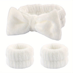 3pcs Plush Bow Knotted Headband Fluffy Hair Band For Skincare