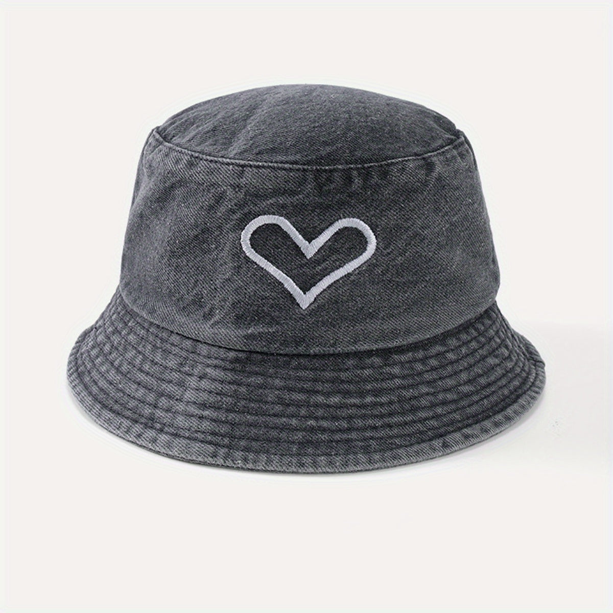 Heart Print Couple Bucket Hat Distressed Cotton Fisherman Cap