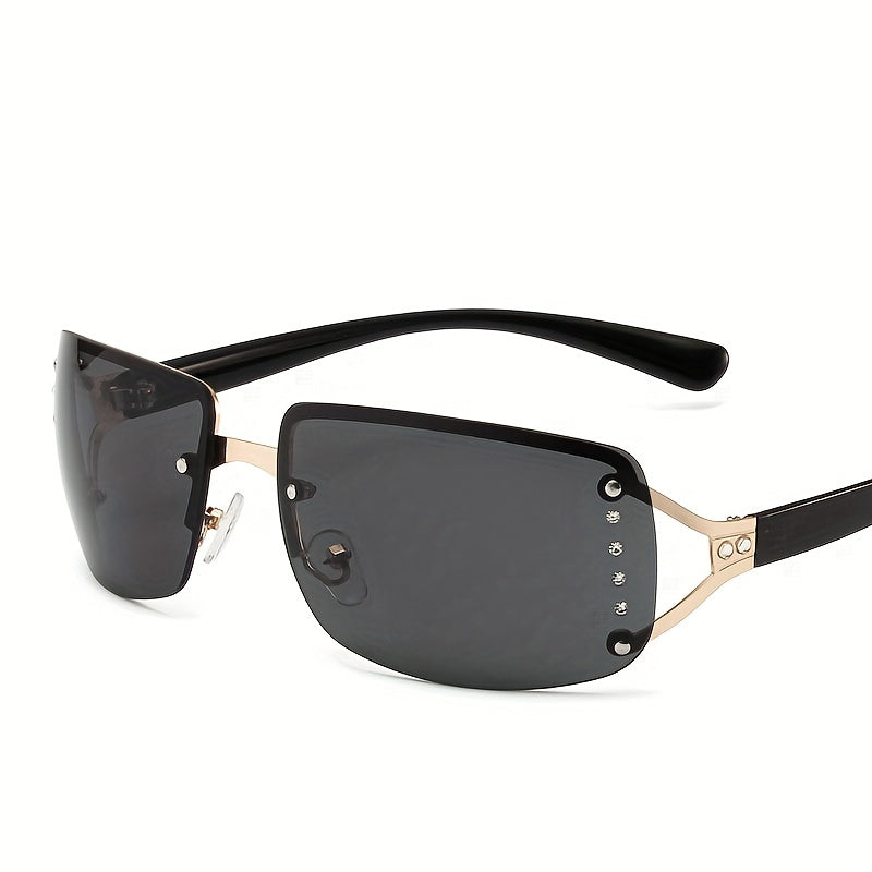 Y2K Wrap Around Sunglasses Gradient Lens Metal Frame UV400