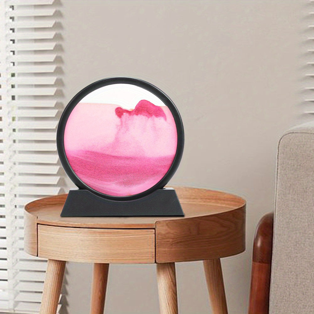 7" Round Flowing Sand Art Decoration Pink