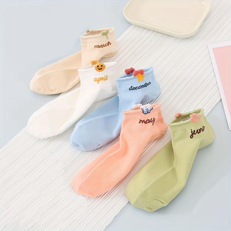 5 Pairs Letter Print Ankle Socks Women's Stockings