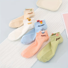 5 Pairs Letter Print Ankle Socks Women's Stockings