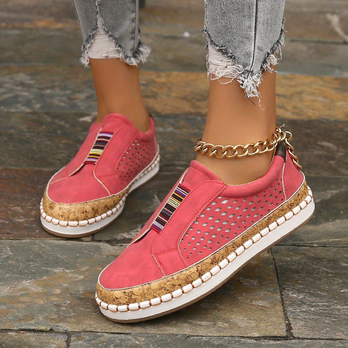 Women's Hollow Out Flat Loafers Soft Slip On Walking Shoes