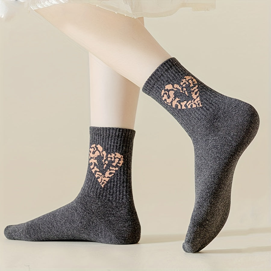 Heart Print Socks Soft Mid Tube Stockings Women's Hosiery