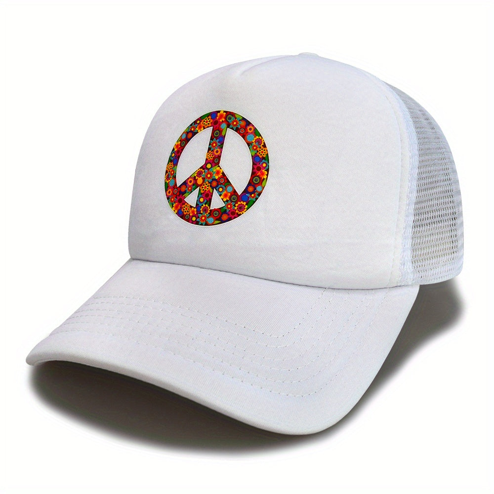 Floral Peace Sign Tucker Hat Mesh Casual Baseball Cap Unisex Sunshade Dad Hats