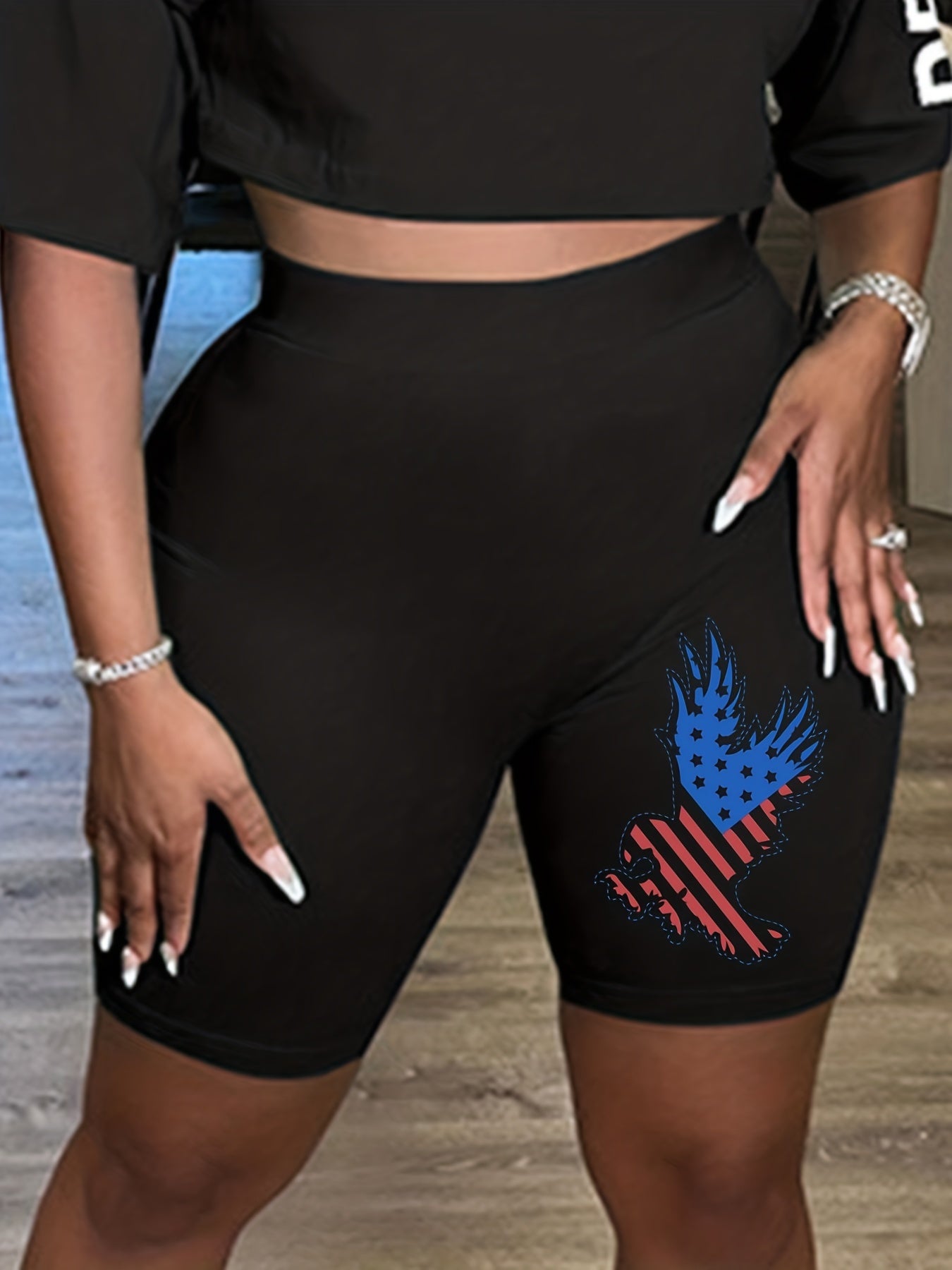  Flag Eagle Print High Rise Biker Shorts