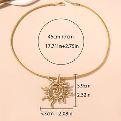 Golden Big Sun Pendant Necklace Vintage Style Neck Accessories