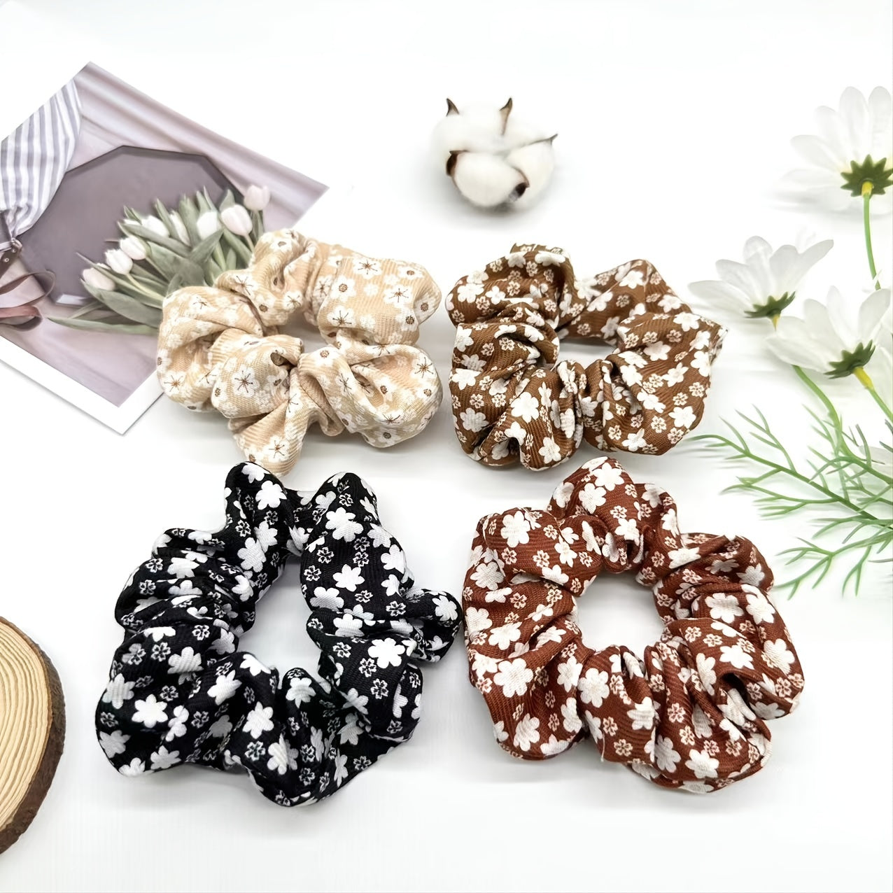 Colorful Floral Boho Large Scrunchies Hair Accessories