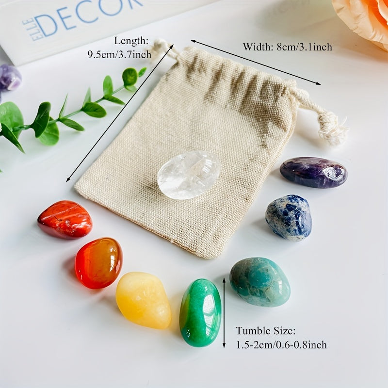 8pcs Tumble Gemstones & Bag Crystal Set - Perfect Portable Daily Healing Crystal