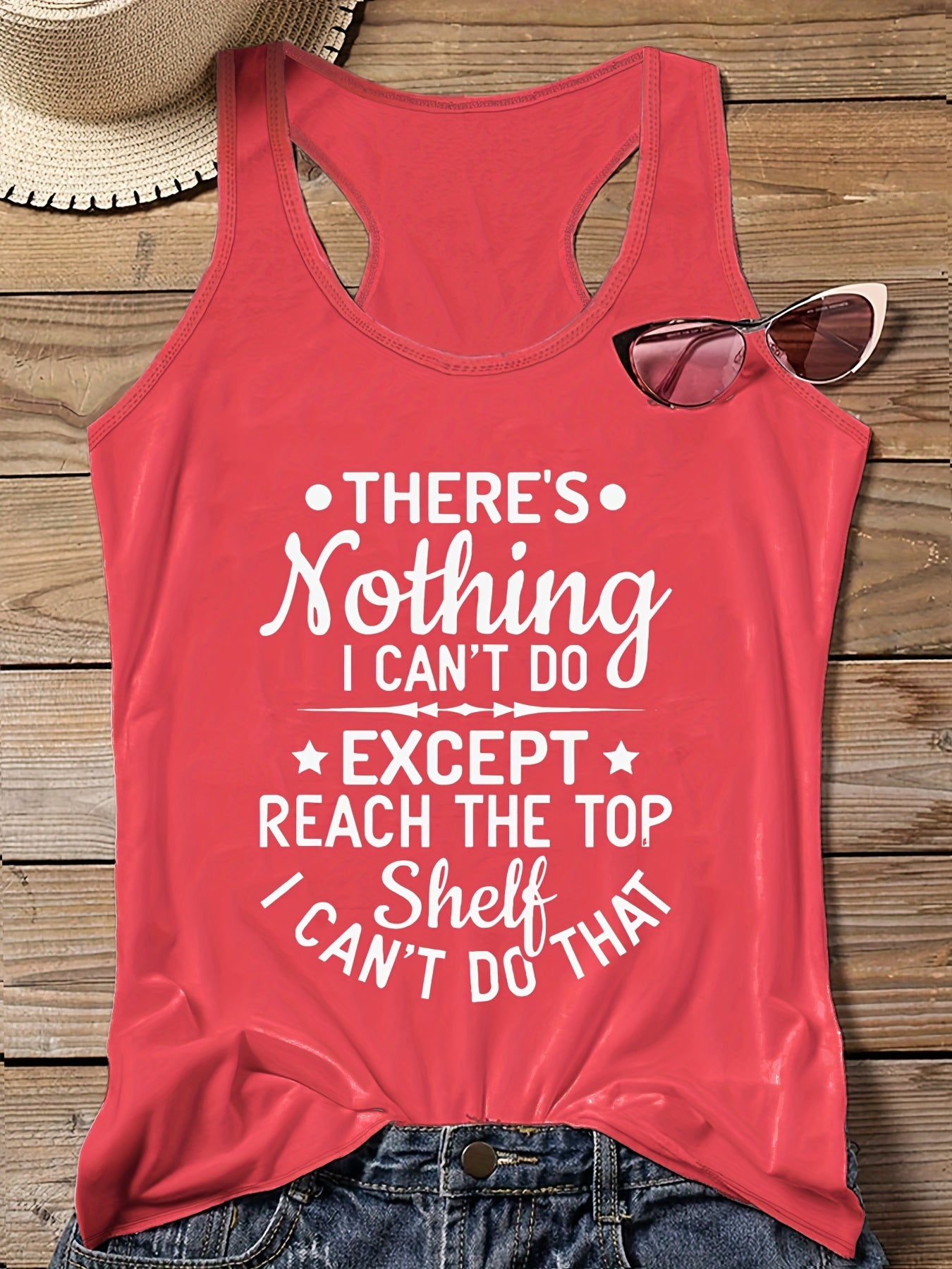 Casual Tank Top Women's Plus Slogan Print Round Neck Vest Top