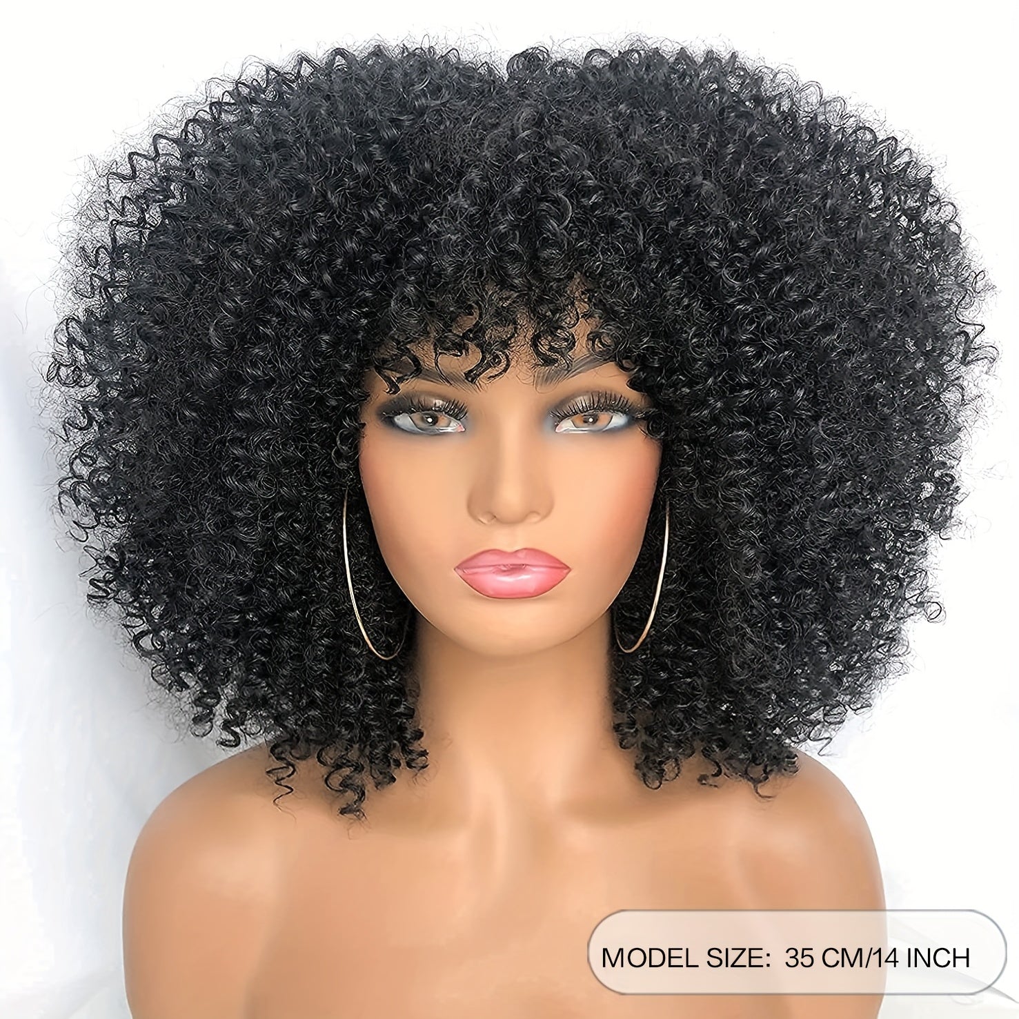 35 56 Cm Kinky Curly Wigs For Women Afro Bomb Curly Wigs With Bangs