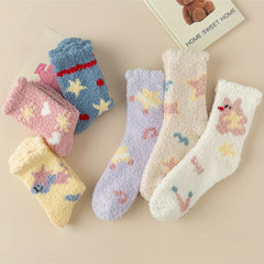 6 Pairs Fuzzy Warm Star Pattern Socks Women's Stockings