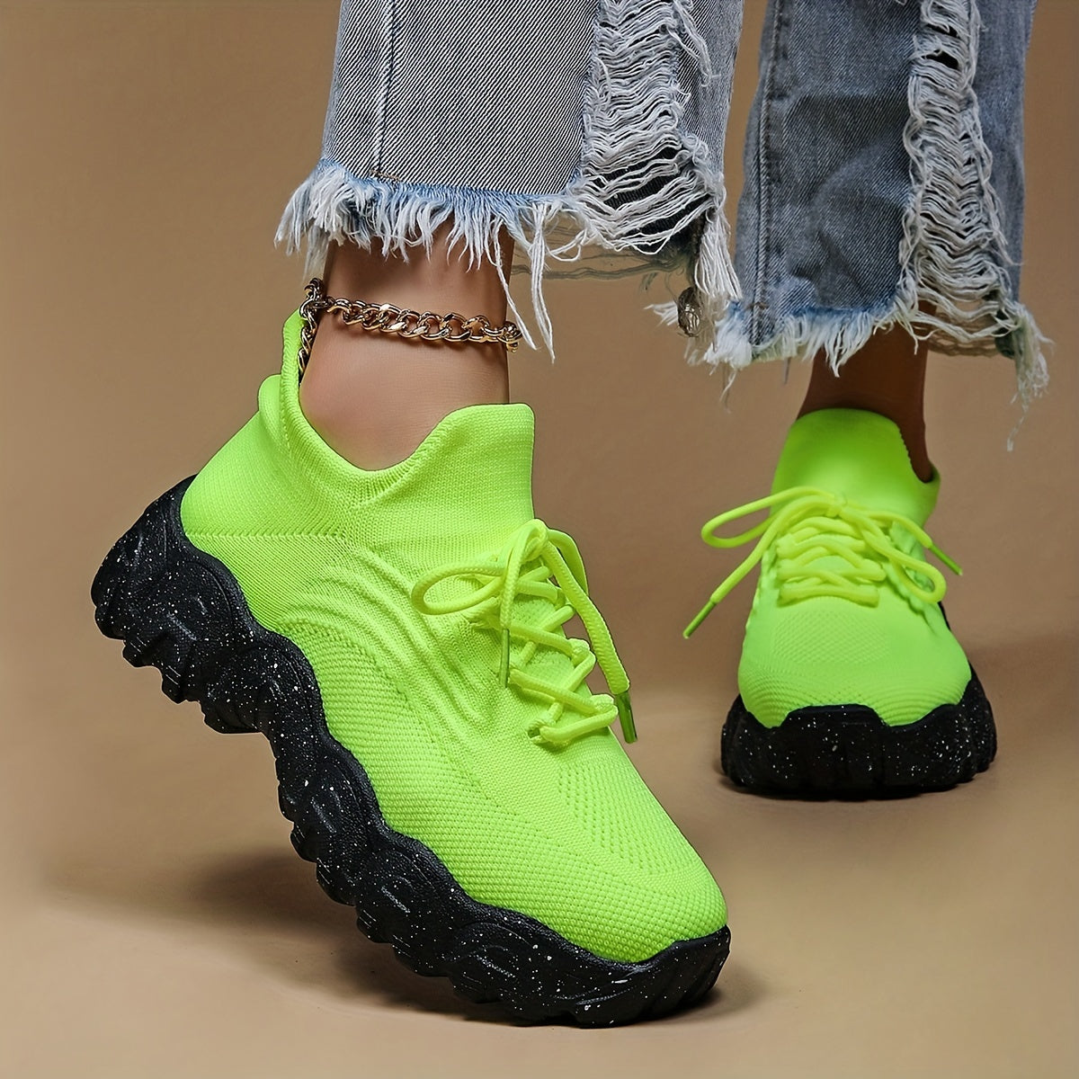 Casual Blocking Lace Up Running Shoes - Mesh Breathable Sports Shoes