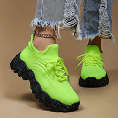Casual Blocking Lace Up Running Shoes - Mesh Breathable Sports Shoes