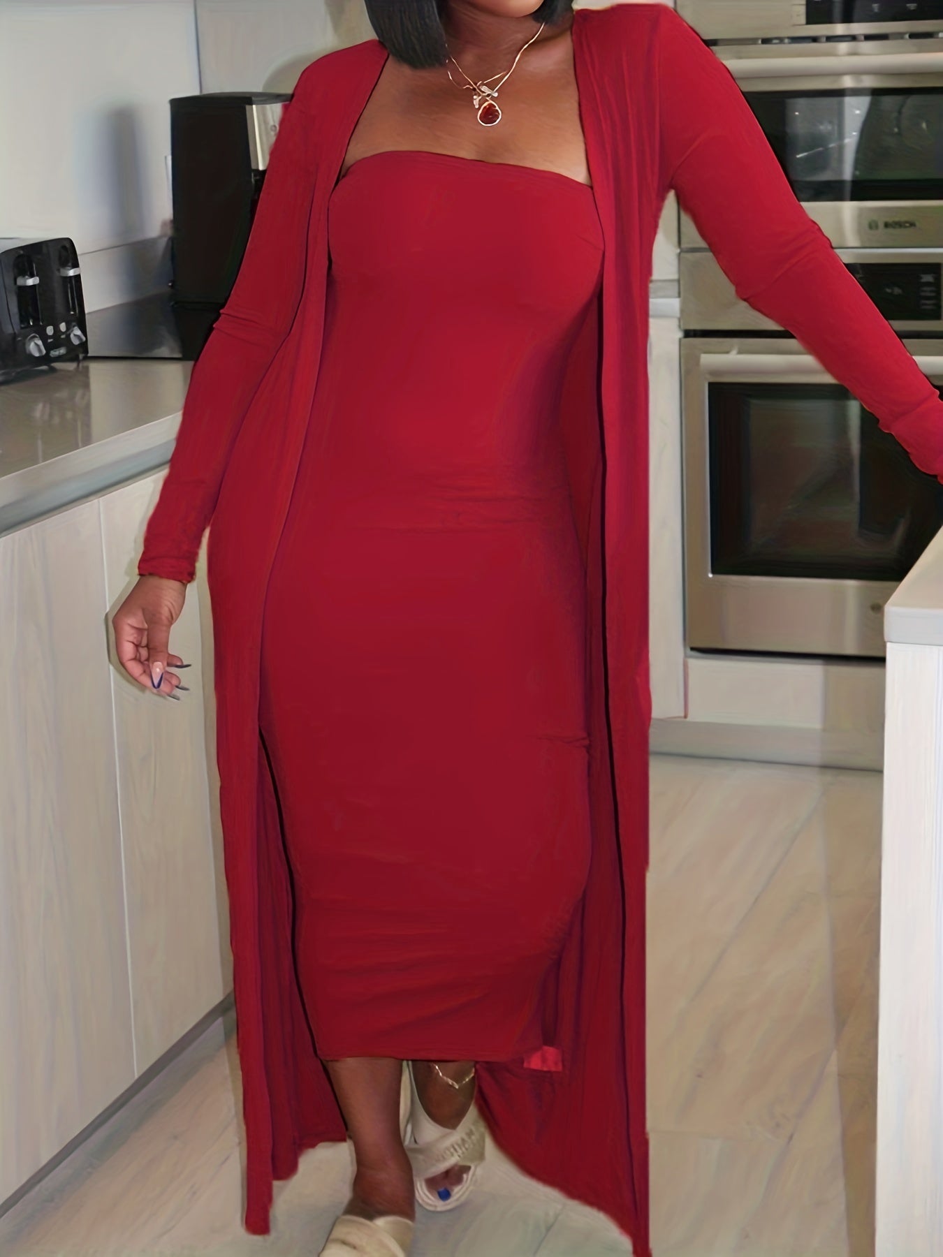  Sexy 2 Piece Set: Long Sleeve Cardigan & Bodycon Dress