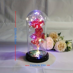 USB Powered Colorful Lights & Double Rose with Golden Leaves