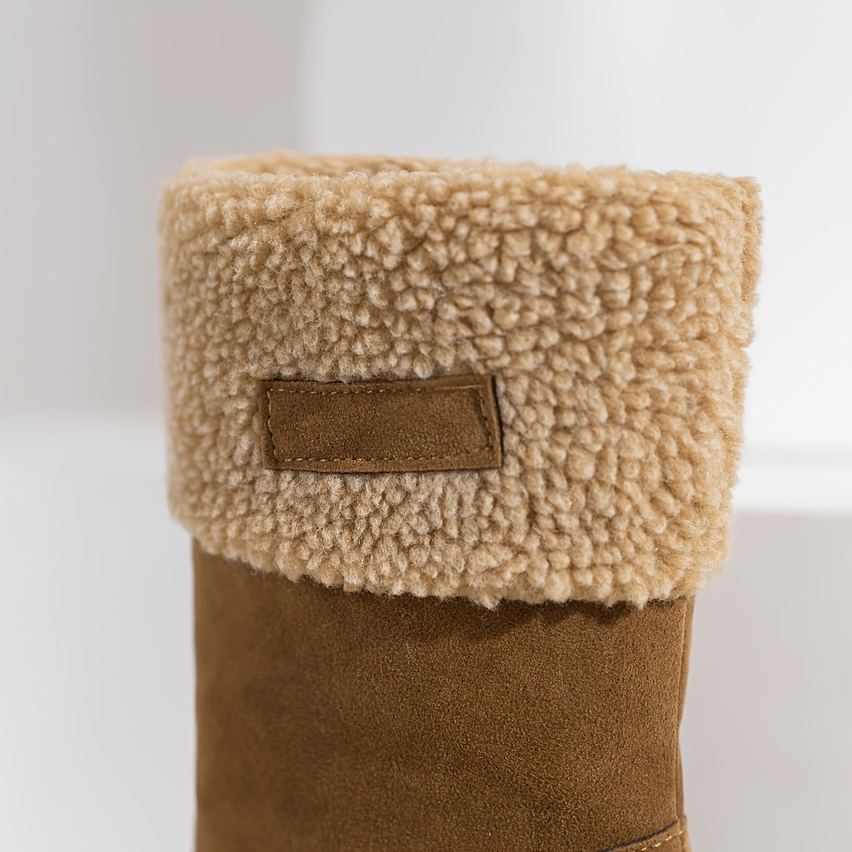 Women's Stacked Heel Mid Calf Snow Boots Plush Winter Slip On