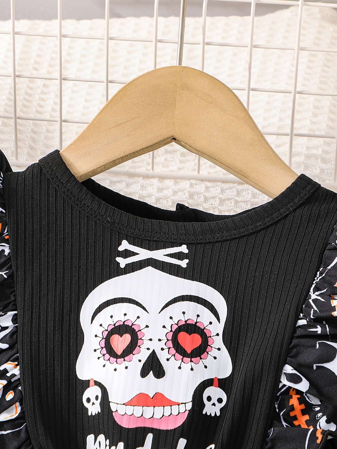 Toddler Girls Skeleton Print 2 In 1 Long Sleeve Top And Overalls Set