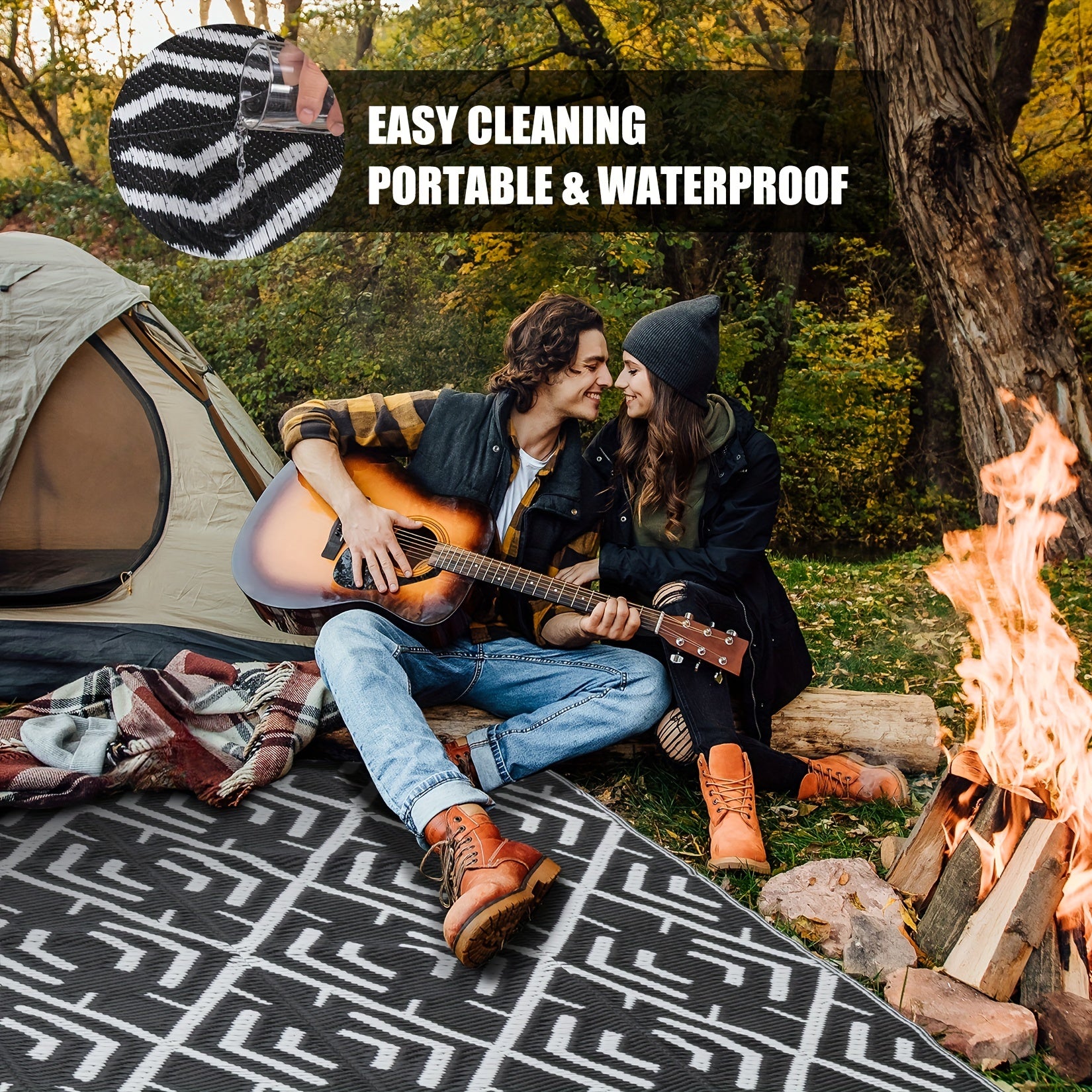 Non Slip Waterproof Reversible Outdoor Rug Multiple Sizes