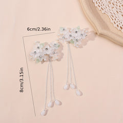 Crystal Flower Hair Clip Chain Tassel Rhinestone Faux Pearl Hair Clip