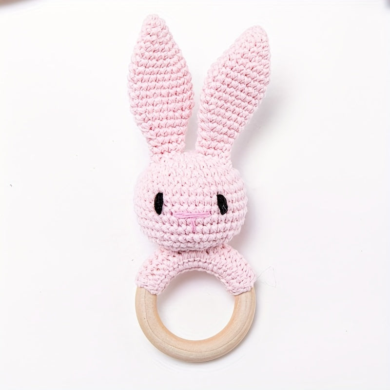 Bunny Rattle Crochet Bunny Youngsters Rattle Wooden Hand Rattle Toy