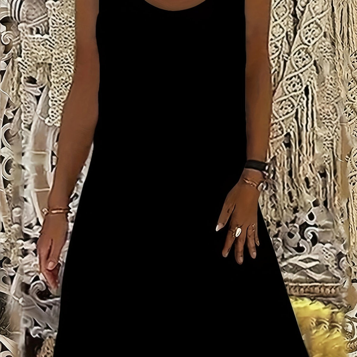  Casual Tank Dress Women's Plus Solid Round Neck Slight Stretch