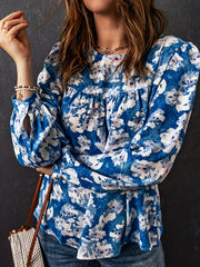  Floral Print Lantern Sleeve Top