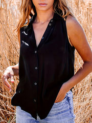  Women's Button Up Polo Neck Tank Top