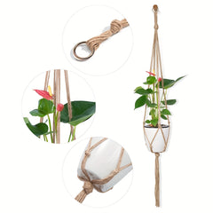 5-10pcs Brown Macrame Plant Hanger 35.4in Modern Tassel Detail Indoor Holder