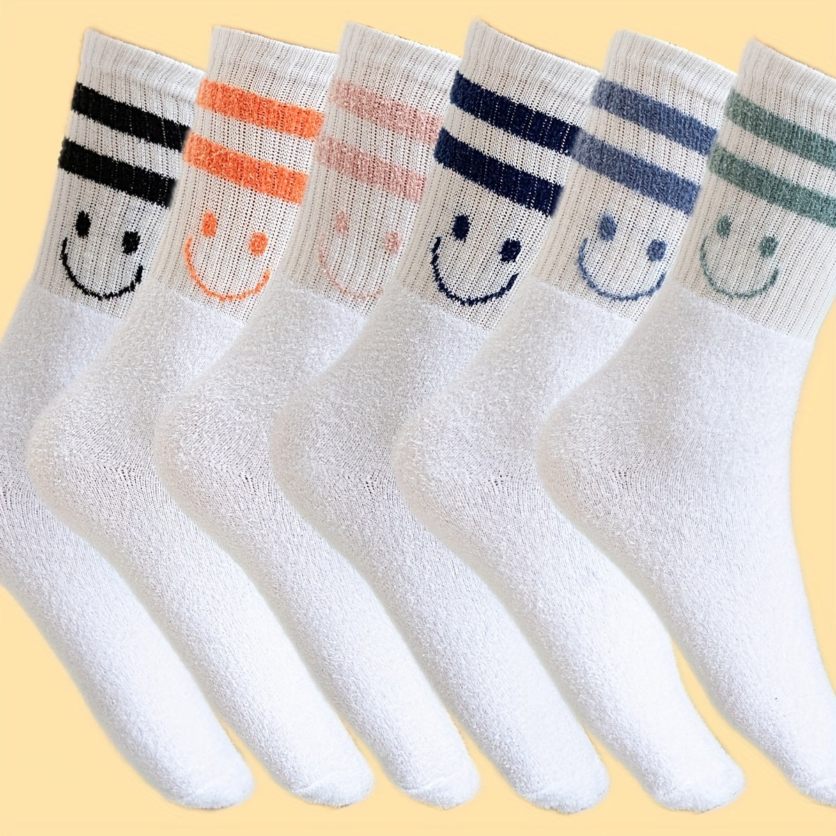 6 Pairs Smile Print Socks Cute Mid Tube Women's Stockings