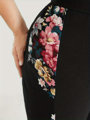 Colorblock Floral Print High Rise Crop Leggings