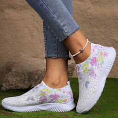 Floral Butterfly Pattern Sneakers Low Top Slip On Knit Sock Shoes