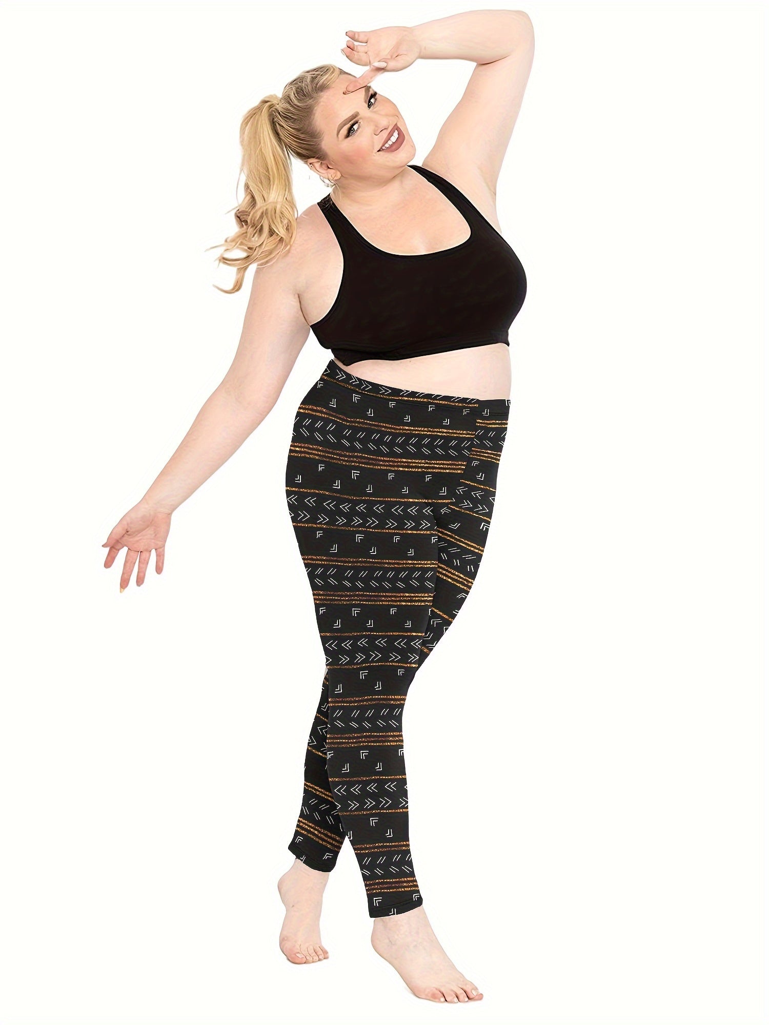  Sporty Leggings Women's Plus Stripe & Geometric Print Leggings