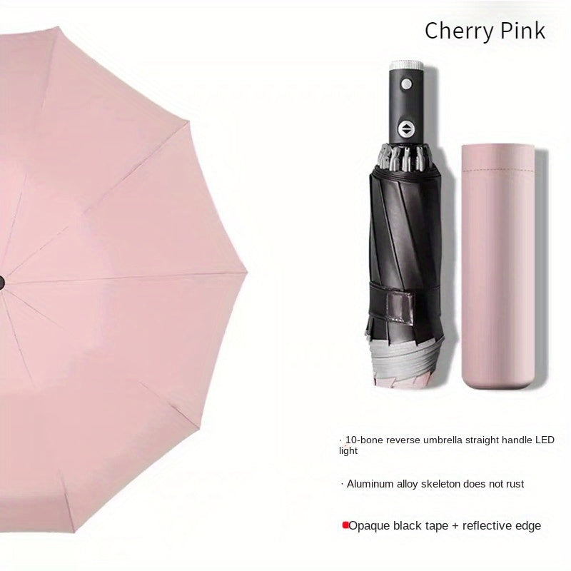 Reflective LED Lighting Sunshade Umbrella 10 Ribs Reverse Folding Umbrella