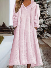  Solid Fleece Long Sleeve Hooded Dress