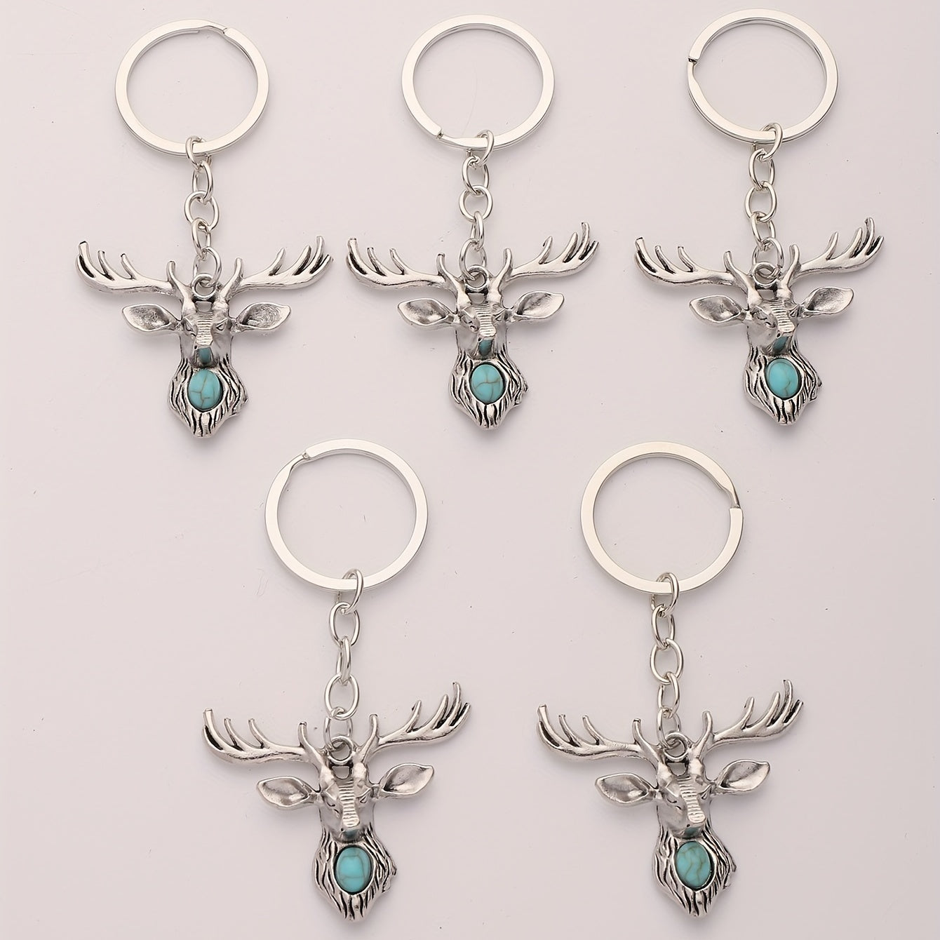 5pcs Deer Head Key Chains Alloy Jewelry Business Luggage Bag Pendant Halloween