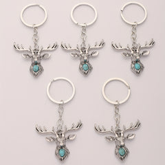 5pcs Deer Head Key Chains Alloy Jewelry Business Luggage Bag Pendant Halloween