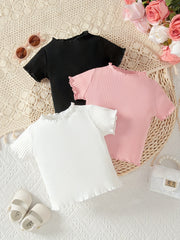 Baby Girls Cotton Ribbed Knit T shirt 3pc Set
